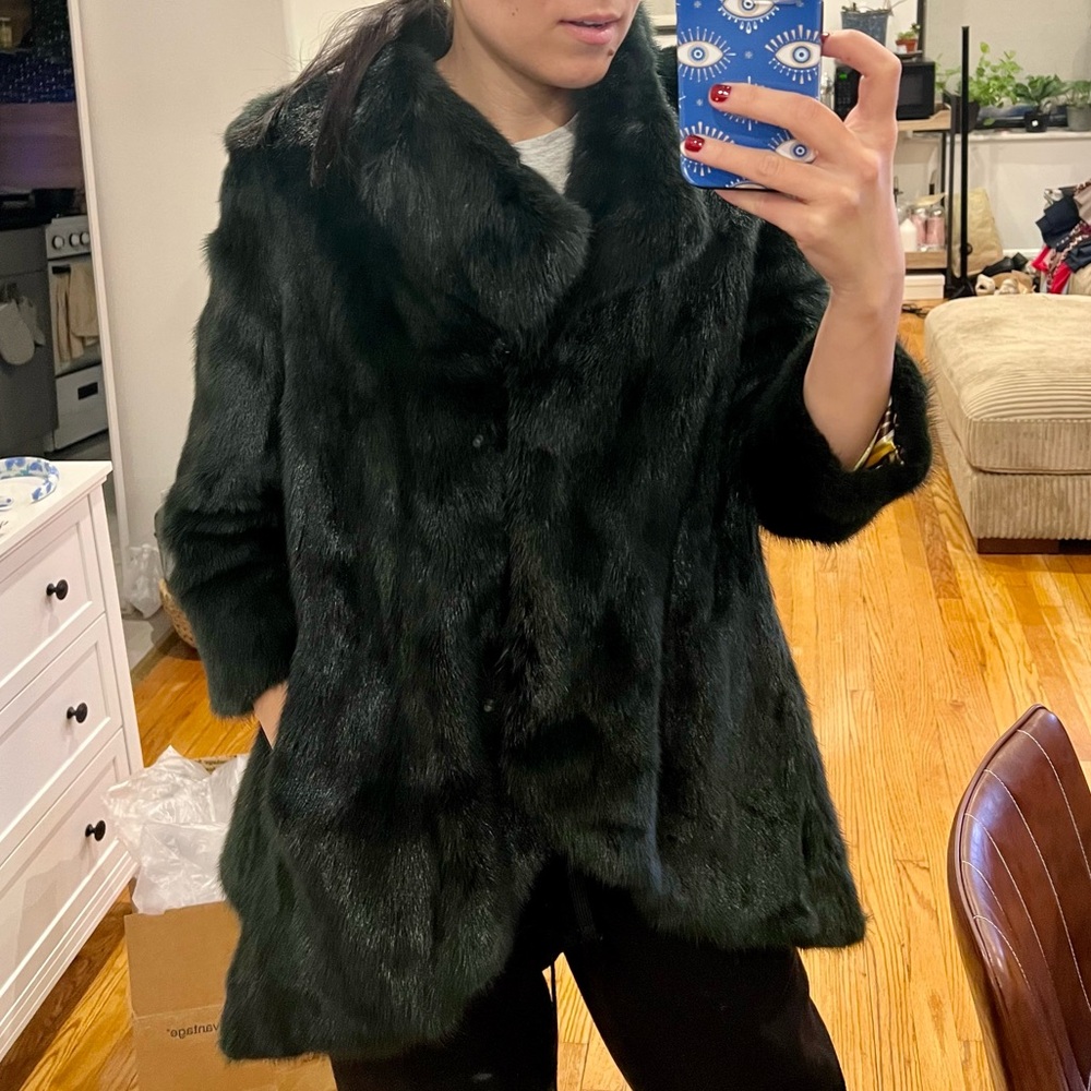 Elegant Green Mink Fur jacket coat XS tuxedo fitted